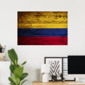 Poster Colombia Flag on Old Wood Grain (Bureau à domicile)