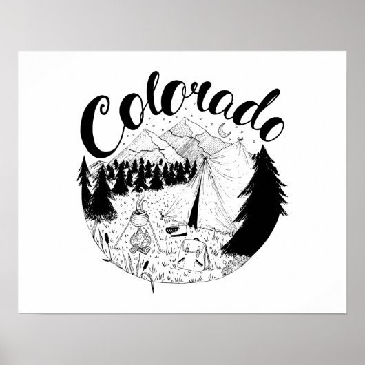 Poster Colorado Camping Extérieur Encre Illustration (Devant)