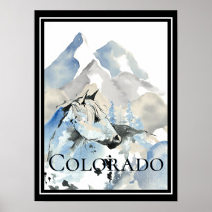 Poster Colorado Cheval Abstrait et Montagnes Frontière no