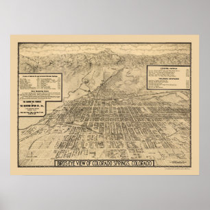 Poster Colorado Springs, CO Carte panoramique - 1909