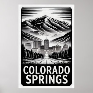 Poster Colorado Springs Colorado Noir et Blanc Gravure su