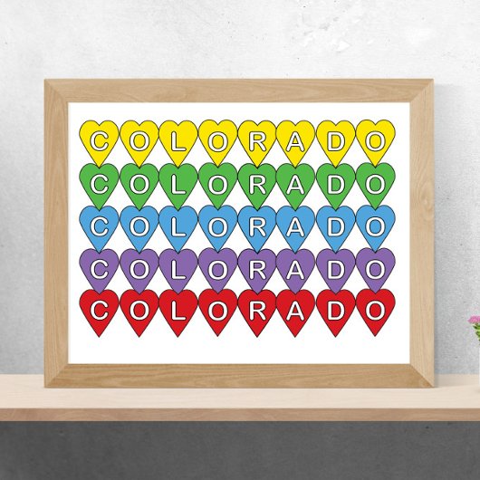 Poster Colorado US State Hearts coloré