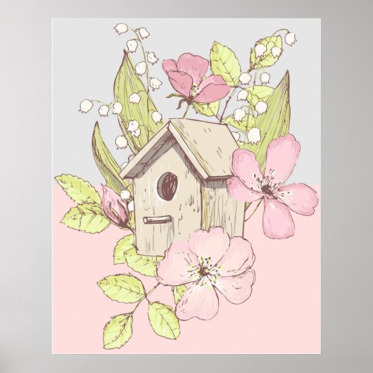 Poster Colorbloc Floral Birdhouse (Devant)