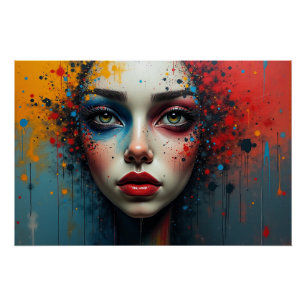 Poster Colorburst Muse - Vibrant Portrait Abstrait d'un W
