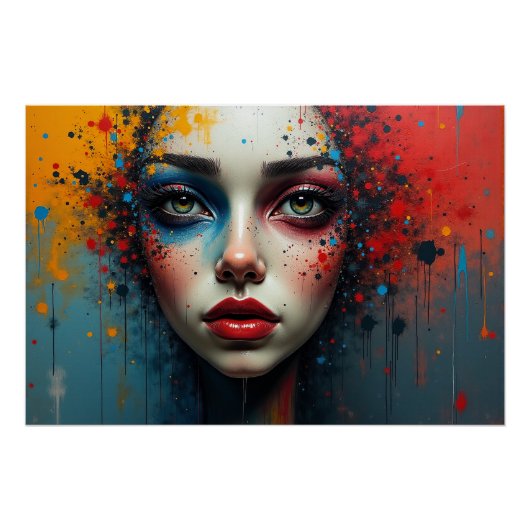 Poster Colorburst Muse - Vibrant Portrait Abstrait d'un W (Devant)