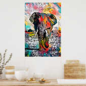 Poster coloré Abstrait Elephant (Cuisine)