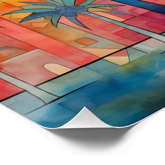 Poster coloré Abstrait Palm Tree (Coin)
