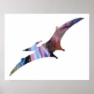 Poster Coloré abstrait Pterodactyle silhouette