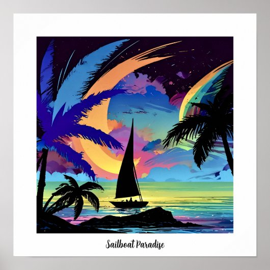 Poster Coloré Abstrait Tropical Paradise Voilier (Devant)