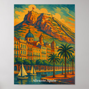 Poster Coloré Alicante Espagne Art Vintage Costa Blanca