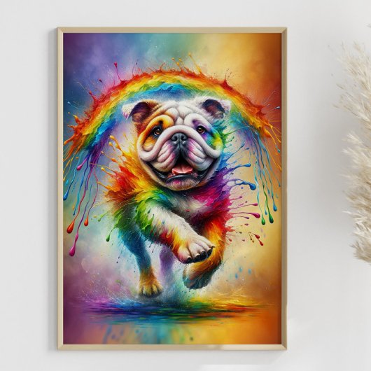 Poster Coloré anglais Bulldog Paint Splatter