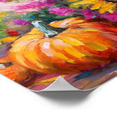 Poster Coloré Automne Floral et Citrouille (Coin)