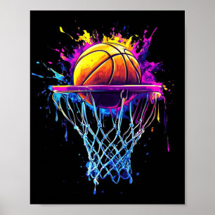 Poster Coloré Basketball Teinture Couleur Splash Hoop Net