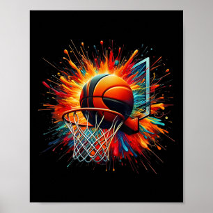 Poster Coloré Basketball Teinture Couleur Splash Hoop Net