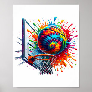Poster Coloré Basketball Tie Tee Couleur Splash Basketbal