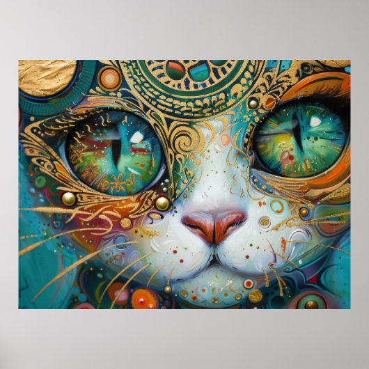 Poster Coloré brillant Psychédélique Chat visage Imprimer (Devant)
