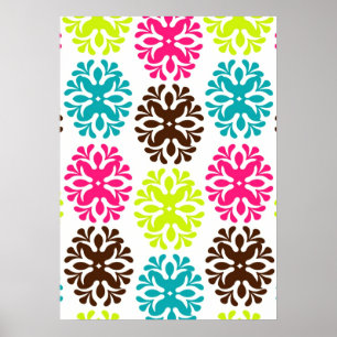 Poster Coloré damassé floral mignon fleur de néon motif