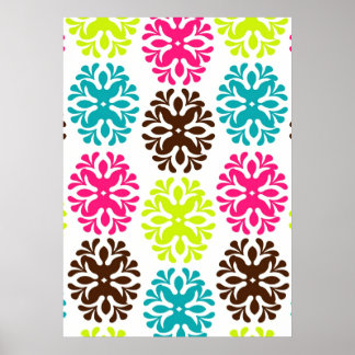 Poster Coloré damassé floral mignon fleur de néon motif