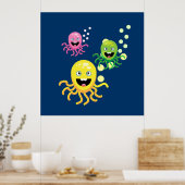 Poster Coloré drôle octopi (Cuisine)