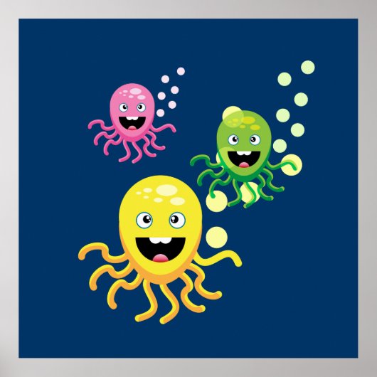 Poster Coloré drôle octopi (Devant)