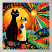 Poster Coloré et amusant, deux chats, (Devant)