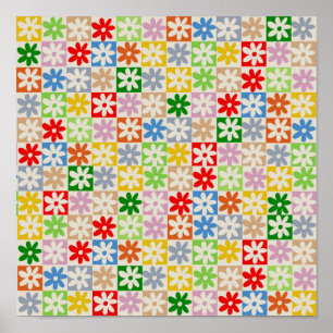 Poster Coloré Gras À damiers Fleur Motif Y2K