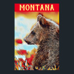 Poster Coloré Grizzly Oear Pop Art Montana Travel<br><div class="desc">C'est un style pop art numérique moderne, portrait faunique créatif d'un ours grizzli sur un arrière - plan coloré aux tons rouge, orange, bleu et jaune. J'ai ajouté un élément typographique en haut avec le mot : Montana dans un jaune déprimé, toutes les polices de caractères casquettes pour lui donner...</div>