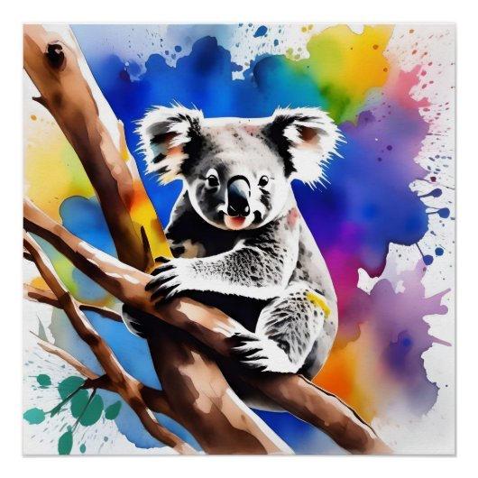 Poster Coloré Koala Bear Aquarelle Splash, (Devant)