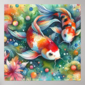 Poster Coloré Koi Poisson Whimsical Aquarelle Orange Turq (Devant)