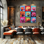 Poster Coloré Lotus Grid Pop Art - Vibrant mur floral<br><div class="desc">Aménagez votre espace grâce à cette grille de fleurs de lotus inspirée de l'art pop. Avec neuf combinaisons de couleurs uniques et audacieuses, cette oeuvre apporte une touche ludique et sereine à votre décor. Parfait pour ajouter une ambiance artistique et animée aux salons, aux studios de yoga ou à tout...</div>