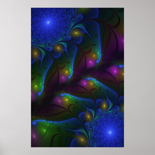Poster Coloré Lumineux Abstrait moderne Trippy Fractal (Devant)