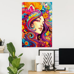 Poster Coloré Lumineux Psychédélique Trippy Mur dame Impr