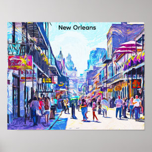 Poster Coloré Nouvelle-Orléans Louisiane Quartier Françai