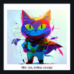 Poster Coloré Pop Art Editable Super Hero Chat<br><div class="desc">Cette image d'un chat en uniforme de super héros est créée dans le style pop art coloré. L'image comprend le dicton "Neuf vies, courage sans fin", qui est personnalisable. L'image est haute résolution 6953 x 6325 ppi. Il est téléchargeable.</div>