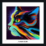 Poster Coloré Pop Art Félin Feline Chat<br><div class="desc">Cette image est une représentation vibrante et abstraite de la vue latérale d’un chat. L'oeuvre utilise une utilisation dynamique des couleurs, avec des teintes audacieuses et saturées allant du vert néon et du blues au rouge vif et au rose. Les traits de brosse sont énergiques et expressifs, créant un sentiment...</div>
