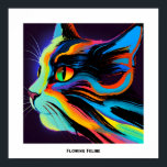 Poster Coloré Pop Art Félin Feline Chat<br><div class="desc">Cette image est une représentation vibrante et abstraite de la vue latérale d’un chat. L'oeuvre utilise une utilisation dynamique des couleurs, avec des teintes audacieuses et saturées allant du vert néon et du blues au rouge vif et au rose. Les traits de brosse sont énergiques et expressifs, créant un sentiment...</div>