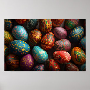Poster Coloré pysanky ukrainien oeufs de Pâques