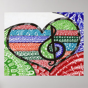 Poster Coloré Rainbow Music Heart Doodle personnalisé