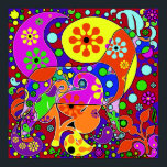 Poster coloré Retro Paisley Pop Art Chien<br><div class="desc">Fleurs hippies lumineuses et colorées rétro avec un chien caché. Pour des peintures murales plus colorées visitez le reste de cette boutique !</div>
