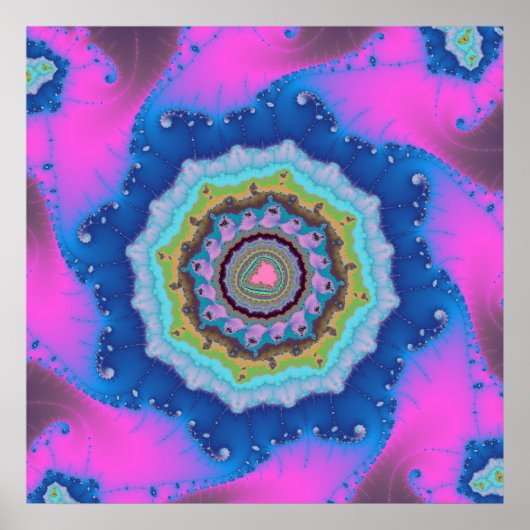 Poster Coloré rose et bleu fractal (Devant)