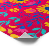 Poster Coloré rose mexicaine Folk Art motif floral (Coin)
