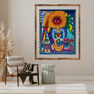 Poster Coloré Sun Huichol Boho Art Mexicain