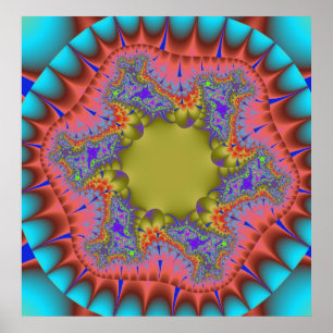 Poster Coloré Turquoise, rose et vert fractal