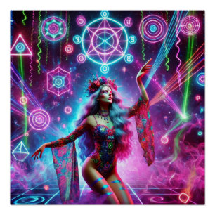 Poster Coloré Vibrant Cosmic Dancing Déesse