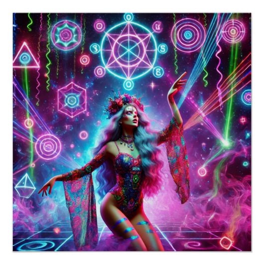 Poster Coloré Vibrant Cosmic Dancing Déesse (Devant)