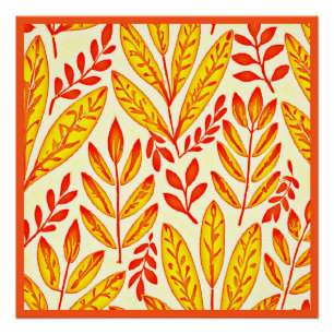 Poster Coloré Vibrant Foliage Mosaïque Feuille Motif