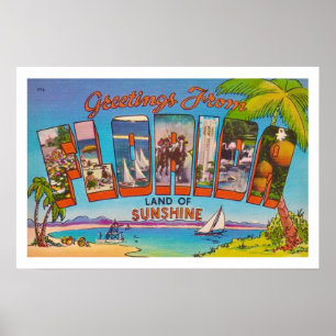 Poster Coloré Vintage Florida Salutations Imprimer