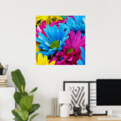 Poster Colorée Rose Turquoise Bleu  Gerber Fleurs (Bureau à domicile)