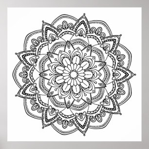 Poster Colorer votre propre Mandala noir et blanc