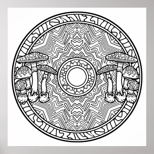 Poster Colorez vos propres champignons Mandala Coloriage (Devant)